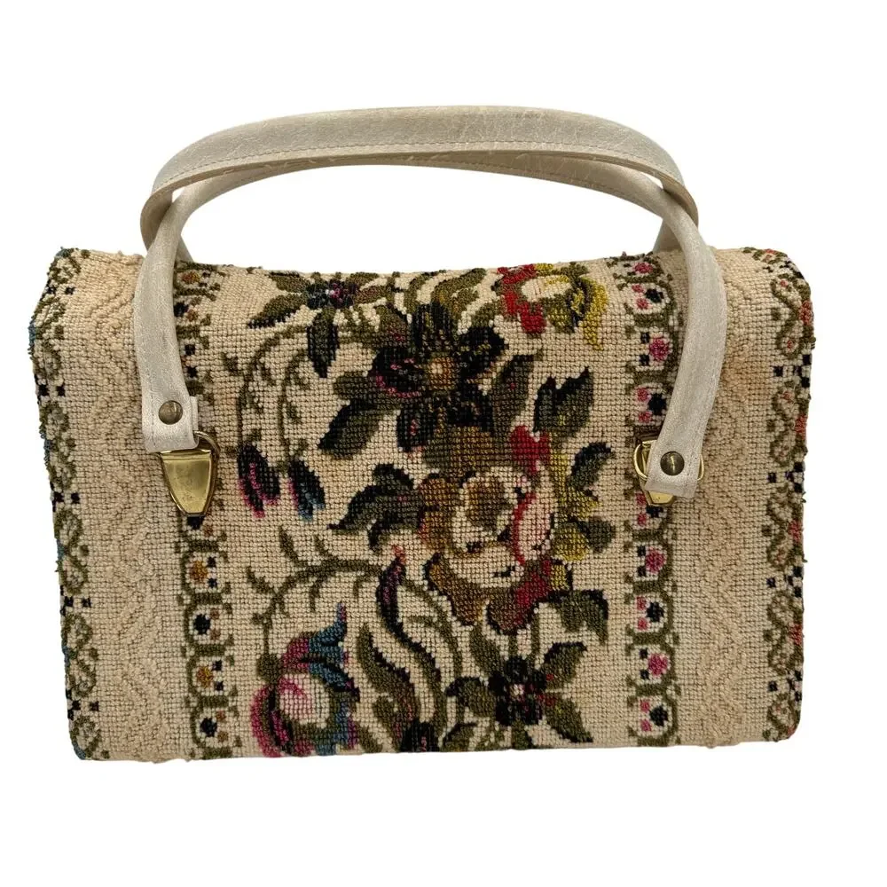 Vintage 60's Floral Needlepoint Tapestry Handbag